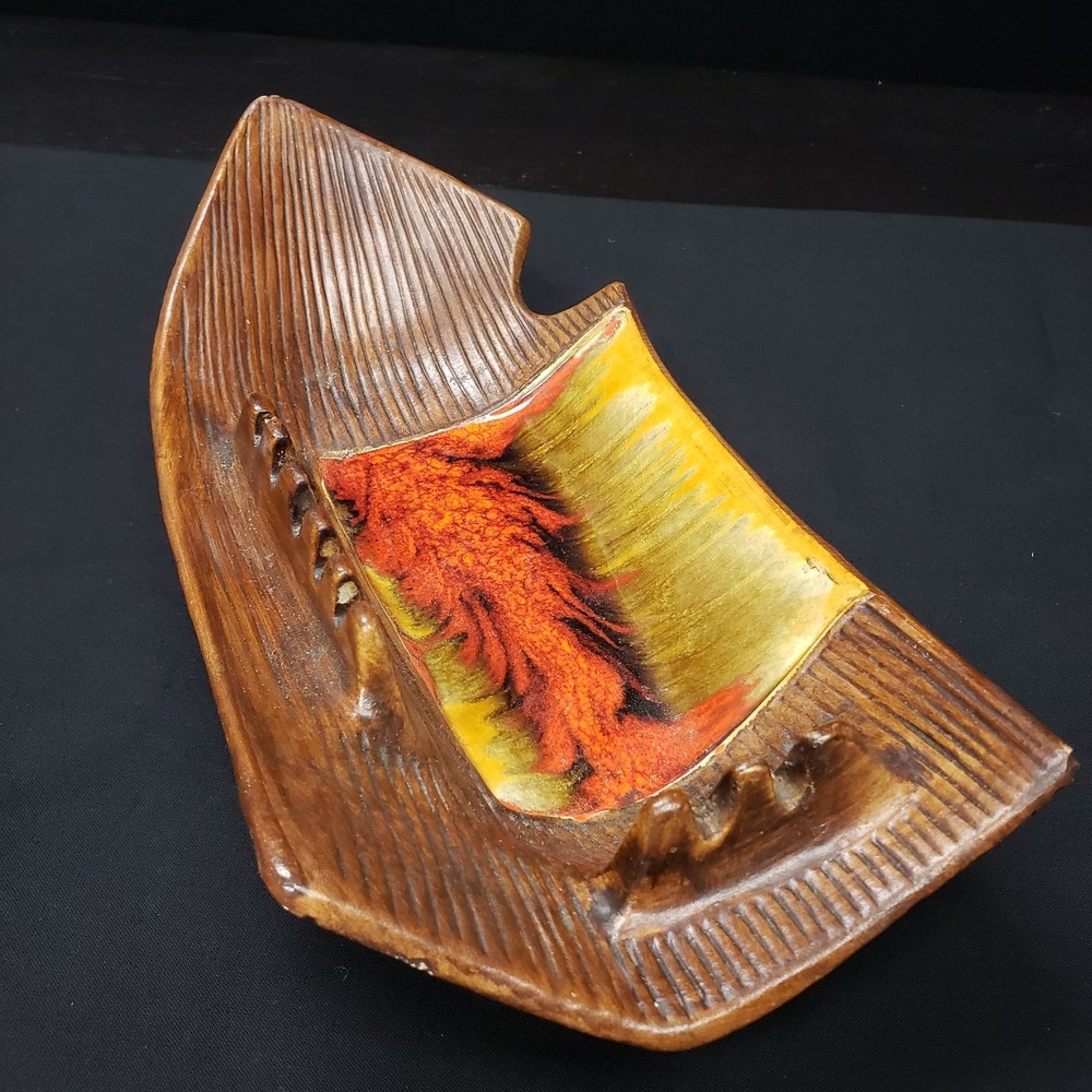 Mid Century Mod California Pottery Orange Drip Glazed Orange  Ashtray See Notes